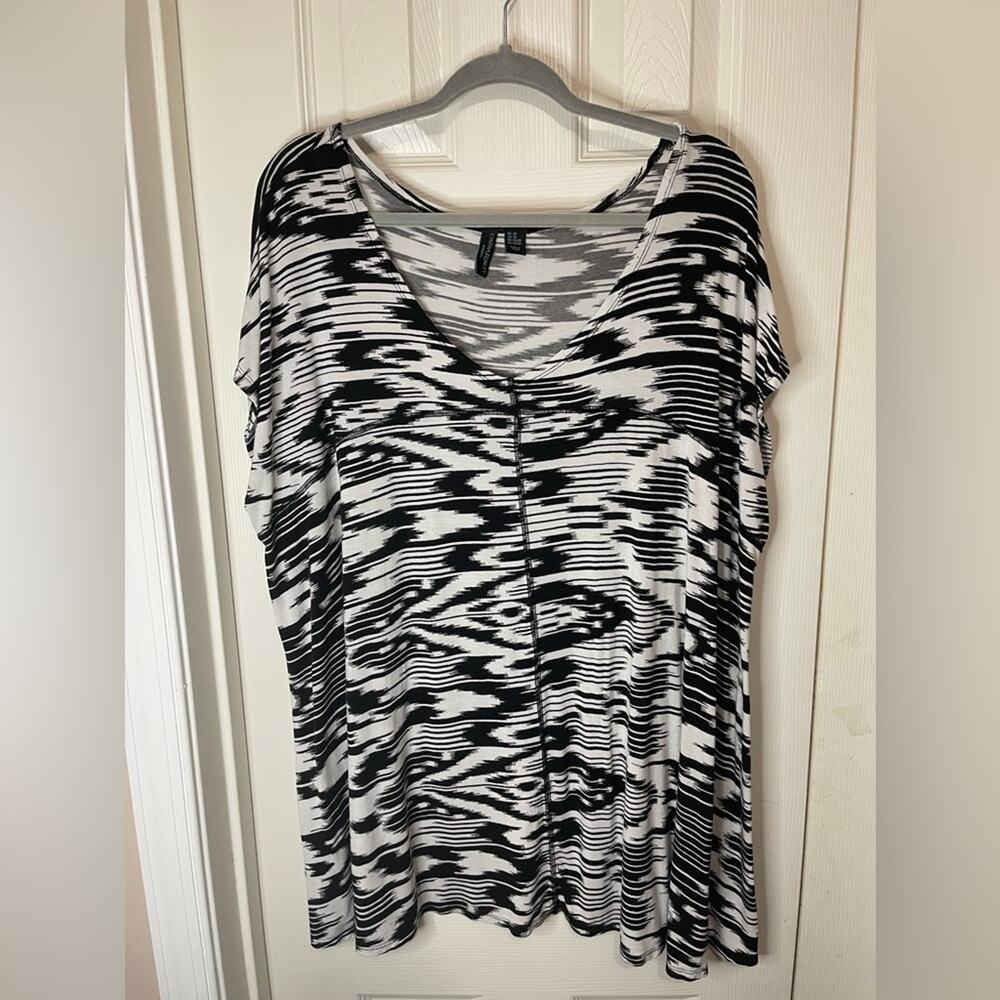 Cynthia Rowley Black White Printed Short Sleeve Sleeve Shirt size 3X